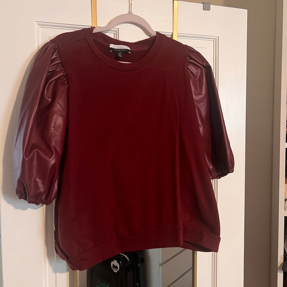 Eloquii Burgundy Puff Sleeve Blouse